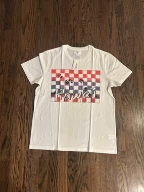 NWT Sol Angeles "Hawaii" Checkered Palm Tree White Graphic Tee M *SUN FADED*